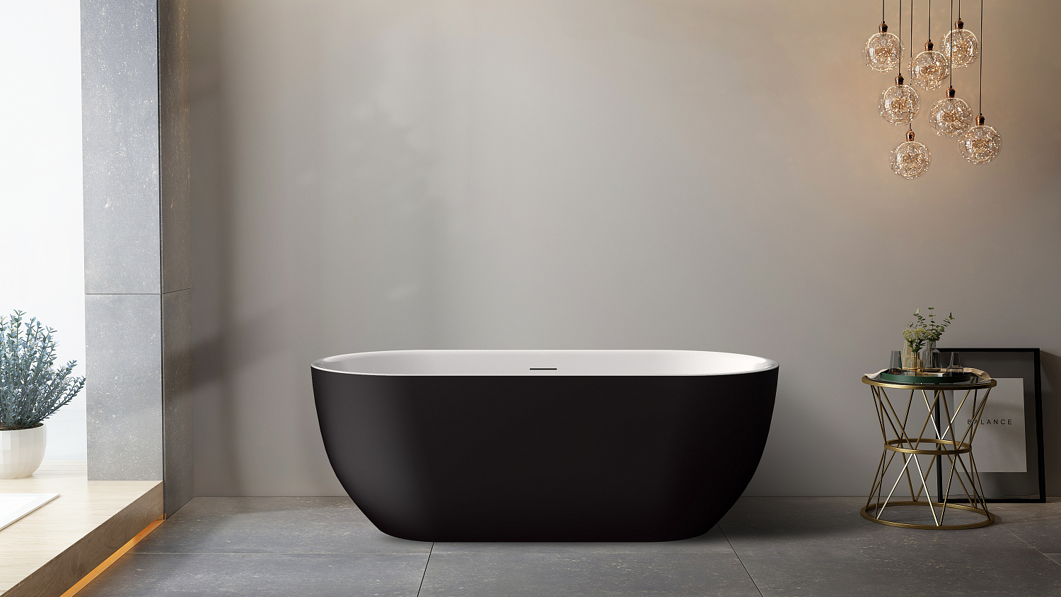 Акриловая ванна BELBAGNO BB70-1500-800-W/NM Белый Глянец внутри, черный матовый снаружи