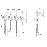 GESSI 316 смеситель для ванны на 4 отверстия, с переключателем, изливом и шлангом 1,50 м, цвет: steel brushed - Gidratop.ru изображение