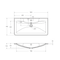 Раковина из литьевого мрамора, 900х455х145, BB900/455-LV-MR-ALR - Gidratop.ru изображение