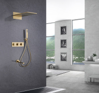 Душевая система ABBER Daheim AF8253G скрытого монтажа с изливом, термостат, золото матовое - Gidratop.ru изображение