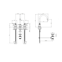 GESSI VENTI20 смеситель для раковины на 3 отверстия, высота излива 168 мм., в комплекте с донным клапаном, цвет Brass PVD - Gidratop.ru изображение