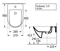 Биде Villeroy&Boch Subway 3.0, 447000RW, подвесное, CeramicPlus белый матовый - Gidratop.ru изображение
