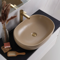 Раковина накладная керамическая, овальная, бежевая матовая, BB1084-H316, 600x420x140 - Gidratop.ru изображение