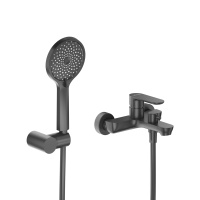 STYLUS-VD-NOP Смеситель для ванны и душа однорычажный в комплекте с ручным душем, шлангом и держателем, чёрный матовый - Gidratop.ru изображение