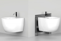 Комплект ABBER унитаз AC1100 белый с инсталляцией AC0105 и кнопкой AC0121 хром, биде AC1150 с инсталляцией AC0101P - Gidratop.ru изображение