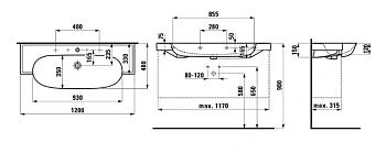 Раковина Laufen New Classic 8.1385.8.000.107.1 120 х 48 х 16.5 см, SaphirKeramik, 2 отверстия, с переливом, белый глянцевый