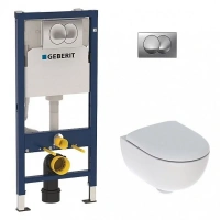 Комплект Geberit Renova Compact Rimfree, унитаз подвесной, сиденье, кнопка Delta20 - Gidratop.ru изображение