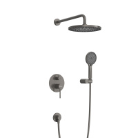 RELAX-DSET-GM Душевой комплект встраиваемый (смеситель встраиваемый, верхний душ, ручной душ со шлангом, штуцер с держателем), оружейная сталь - Gidratop.ru изображение