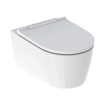 Подвесной безободковый унитаз Geberit One, с технологией смыва TurboFlush, крышка микролифт с белой вставкой, 500.201.01.1