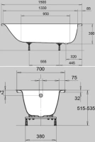 Стальная ванна Kaldewei Eurowa 150 х 70 см, цвет белый, 1196.1203.0001 - Gidratop.ru изображение