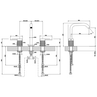 GESSI 316 смеситель для раковины на 3 отверстия, без донного клапана, излив 156мм h=201мм, цвет: brushed black metal pvd - Gidratop.ru изображение