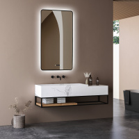 Зеркало ABBER See AG6114SWHB с подсветкой, сенсорный выключатель, диммер, часы, подогрев, черный - Gidratop.ru изображение