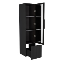 PREMIUM Колонна подвесная с распашной дверью, с зеркалом внутри, одним выдвижным ящиком, реверсивная 55507 Plisse Nero opaco, 35x38x150 - Gidratop.ru изображение