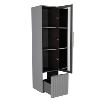 PREMIUM Колонна подвесная с распашной дверью, с зеркалом внутри, одним выдвижным ящиком, реверсивная 55509 Plisse Grigio nuvola, 35x38x150 - Gidratop.ru изображение