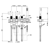 GESSI INCISO смеситель для ванны на 4 отверстия для наполнения через слив-перелив, переключатель, с ручным душем, цвет: золото - Gidratop.ru изображение