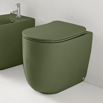 Унитаз безободковый пристенный 55х35 см, с креплениями WB5N, цвет: Verde muschio