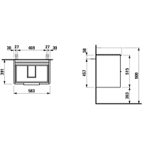 Тумба под раковину Laufen Base 60 см, подвесная, с 2 ящиками, белый матовый, 4.0225.2.110.260.1 - Gidratop.ru изображение