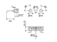 LEAF-BLI3L-20-L-MM Смеситель для раковины встраиваемый на три отверстия, длина излива 20 см, исполнение Morning Mist - Gidratop.ru изображение