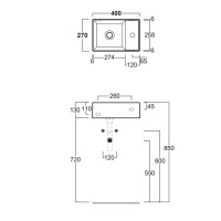Раковина подвесная 40х27 см, правая , с 1 отв под смеситель,цвет белый - Gidratop.ru изображение