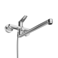 UNIQUE Смеситель для ванны и душа с длинным изливом в комплекте с ручным душем, шлангом и держателем, хром UNIQUE-VASM-L-CRM - Gidratop.ru изображение