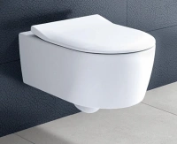 Подвесной безободковый унитаз Villeroy&Boch Avento 5656 RSR1 с крышкой-сиденьем Slimseat 9M87 S1, альпийский белый с покрытием CeramicPlus - Gidratop.ru изображение
