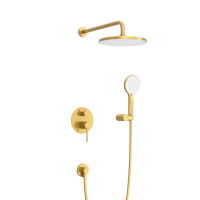 RELAX-DSET-BORO Душевой комплект встраиваемый (смеситель встраиваемый, верхний душ, ручной душ со шлангом, штуцер с держателем), брашированное золото - Gidratop.ru изображение