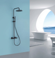 Душевая стойка ABBER Wasser Kreis AF8160B с термостатом без излива, черная матовая - Gidratop.ru изображение