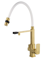 Смеситель для кухни с гибким изливом и подключением фильтра WONZON & WOGHAND, Брашированное золото (WW-88458012-BG（MW)) - Gidratop.ru изображение