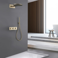 Душевая система ABBER Wasser Kreis AF8151G скрытого монтажа без излива, термостат, золото матовое - Gidratop.ru изображение