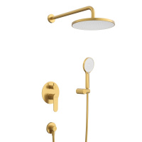 STYLUS-DSET-BORO Душевой комплект встраиваемый (смеситель встраиваемый, верхний душ, ручной душ со шлангом, штуцер с держателем), брашированное золото - Gidratop.ru изображение