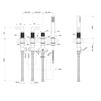 GESSI INCISO смеситель для ванны на 4 отверстия для наполнения через слив-перелив, переключатель, с ручным душем, цвет: finox - Gidratop.ru изображение