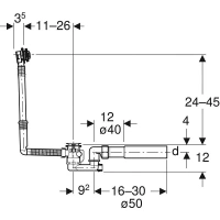 Слив-перелив Geberit для ванны, полуавтомат, хром глянцевый, 150.520.21.1 - Gidratop.ru изображение