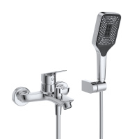 DUE Смеситель для ванны и душа в комплекте с ручным душем, шлангом и держателем, хром DUE-VASM-CRM - Gidratop.ru изображение
