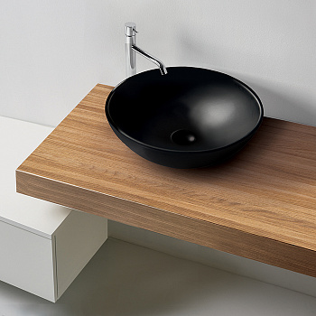 Раковина 46х15 см, без отв., накладная, без перелива, цвет: черный матовый