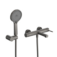 RELAX-VD-GM Смеситель для ванны и душа однорычажный в комплекте с ручным душем, шлангом и держателем, оружейная сталь - Gidratop.ru изображение