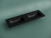 Раковина накладная мебельная CERAMICANOVA Grace прямоугольная 1410x457x137 с двумя чашами и отверстиями под смеситель цвет черный матовый CN7022MB - Gidratop.ru изображение