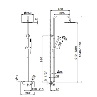 Newform X-STEEL 316 Душевая стойка с термо смес., верхний душ 250 мм, ручной душ, шланг 150 см, цвет: INOX - Gidratop.ru изображение