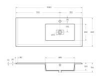 раковина из искусственного мрамора, чаша справа 50214 Bianco opaco, 106x46x1,6 - Gidratop.ru изображение
