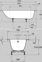 Стальная ванна Kaldewei Eurowa, 160 х 70 см, без покрытия, цвет белый, 1197.1203.0001 - Gidratop.ru изображение