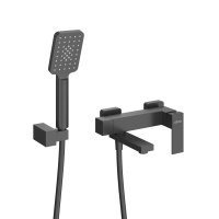 SLIDER-VD-NOP Смеситель для ванны и душа однорычажный в комплекте с ручным душем, шлангом и держателем, черный матовый - Gidratop.ru изображение