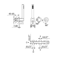 LEAF-DIM3-D-L-01 Встраиваемый смеситель для душа с переключателем на 3 выхода, в комплекте с ручным душем, исполнение Хром - Gidratop.ru изображение