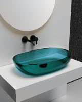 Раковина накладная прозрачная ABBER Kristall AT2805Aquamarin бирюзовая - Gidratop.ru изображение