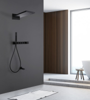 Душевая система ABBER Rund AF8753B скрытого монтажа с изливом, термостат, черная матовая - Gidratop.ru изображение