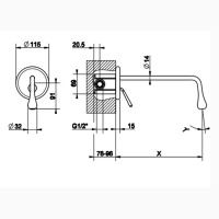 Gessi Goccia встраиваемый однорычажный смеситель для раковины с инд.длиной излива (70-300мм)(внешние части), цвет: хром - Gidratop.ru изображение