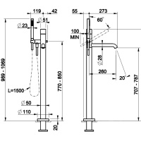 GESSI HABITO INTRECCIO смеситель для ванны напольный, однорычажный, цвет Finox Brushed Nickel (без внутр части) - Gidratop.ru изображение