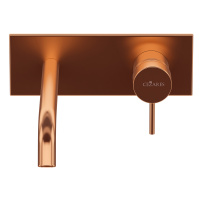 LEAF-BLI1-20-L-SS Смеситель для раковины встраиваемый, однорычажный, излив и ручка на единой площадке, длина излива 20 см, исполнение Sunset - Gidratop.ru изображение