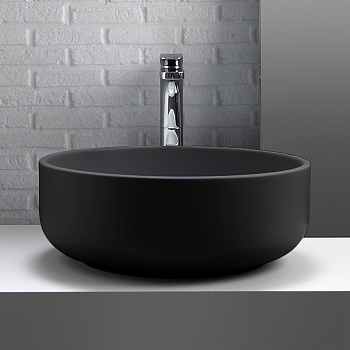 Раковина 46х17 см, без отв., накладная, без перелива, цвет: черный матовый