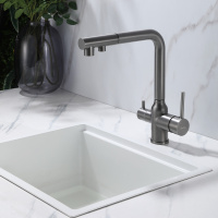 Смеситель ABBER Emotion AF8814NG для кухни с подключением фильтра и выдвижной лейкой, никель - Gidratop.ru изображение