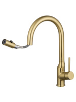 Смеситель для кухни с выдвижным изливом WONZON & WOGHAND, Брашированное золото (WW-A21252-BG) - Gidratop.ru изображение