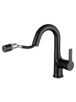 Смеситель для раковины с выдвижным изливом WONZON & WOGHAND, Черный матовый (WW-FE01L212-MB) - Gidratop.ru изображение